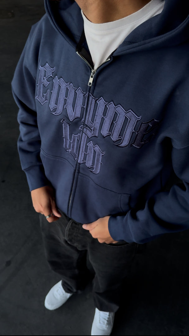 (A) Navy x Navy embroidery zip up