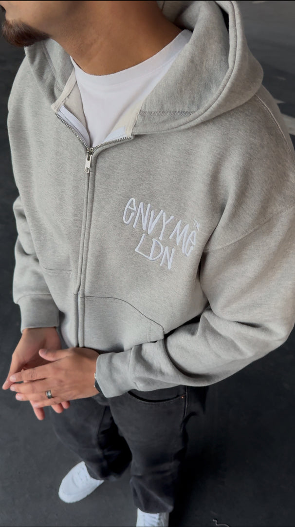 (B) Grey tag embroidery zip up