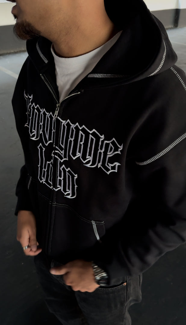 Black contrast embroidery zip up