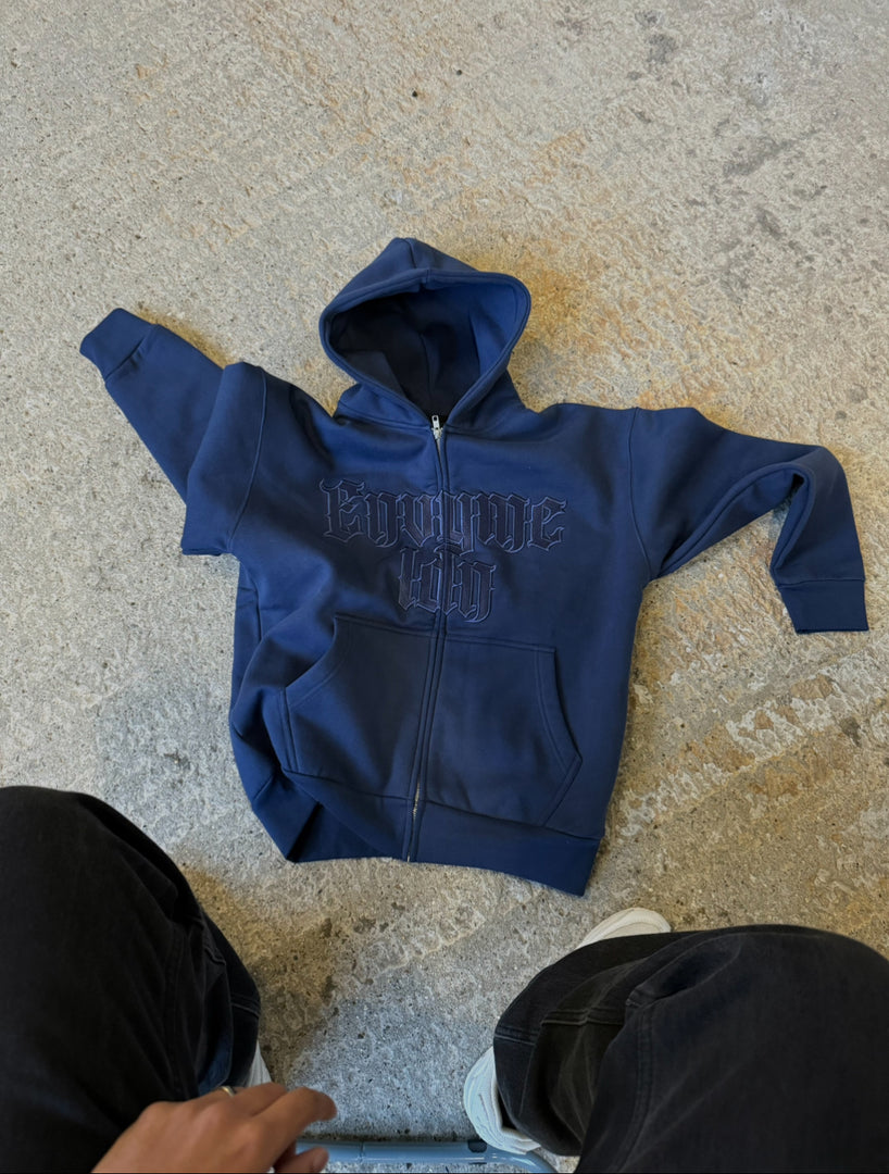 (A) Navy x Navy embroidery zip up